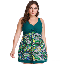 Women's Plus Size Printing Padded High Waist Swimdress